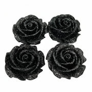Set of 4 black glitter roses 3cm for DIY resin art projects