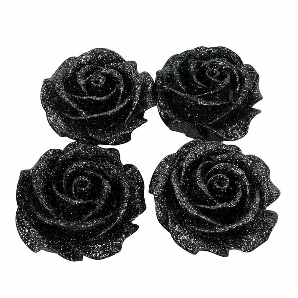 Set of 4 black glitter roses 3cm for DIY resin art projects