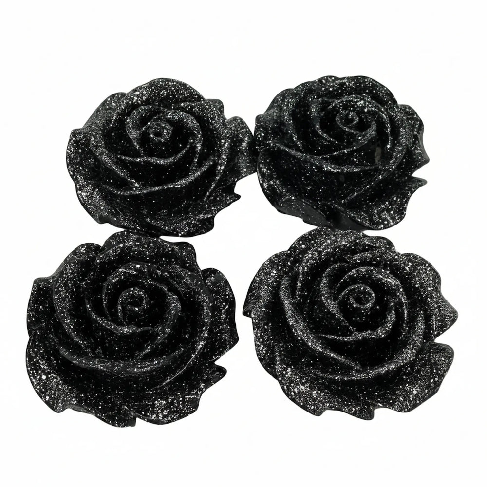 Set of 4 black glitter roses 3cm for DIY resin art projects