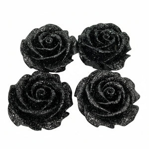 Black Glitter Roses Set of 4 - High Quality DIY Resin Craft Flowers