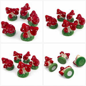 Mini Red Mushroom Figurines Set of 5 – Fairy Garden & Terrarium Decor