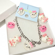 Silver-Tone Handmade Hello Kitty Kawaii Earrings & Anklet Set