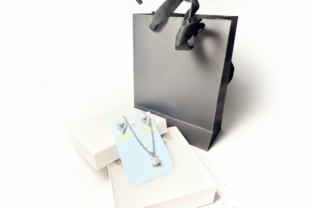 Handmade Silver-Tone Necklace and Crystal Heart Earring Set 