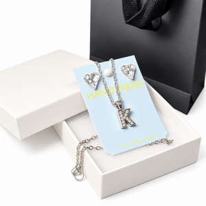 Initial K Necklace & Crystal Heart Earrings Set