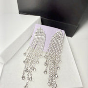 Silver-tone Silver-tone rhinestone chandelier earrings with cascading fringe tassels occasions