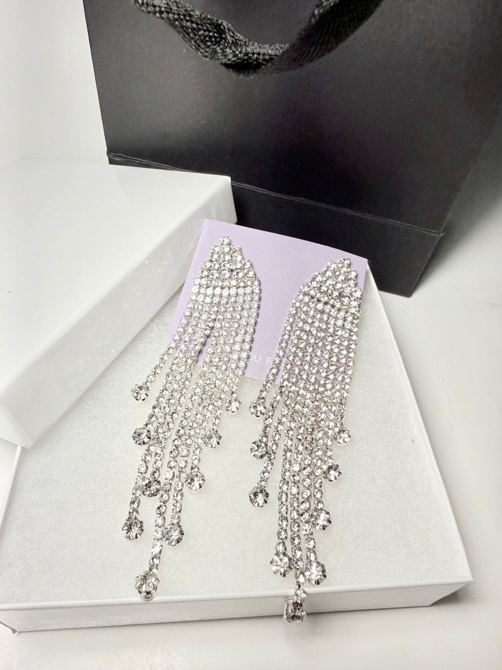Silver-tone Silver-tone rhinestone chandelier earrings with cascading fringe tassels occasions