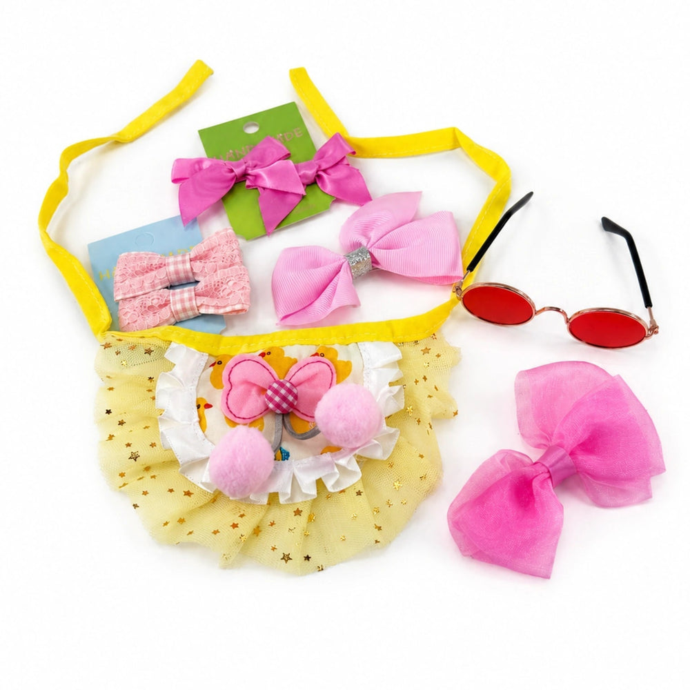 XS dog princess gift set – yellow & pink tutus, stylish sunglasses and bows for small dogs
