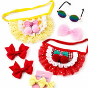 XS dog tutu gift set – red ruffle tutu with star details and matching red bows for small dogs