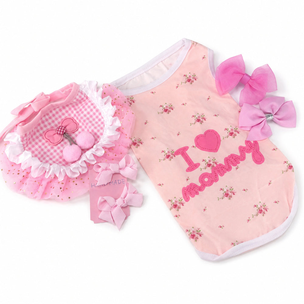 at and dog outfit size m with pink shirt and ruffle tutu