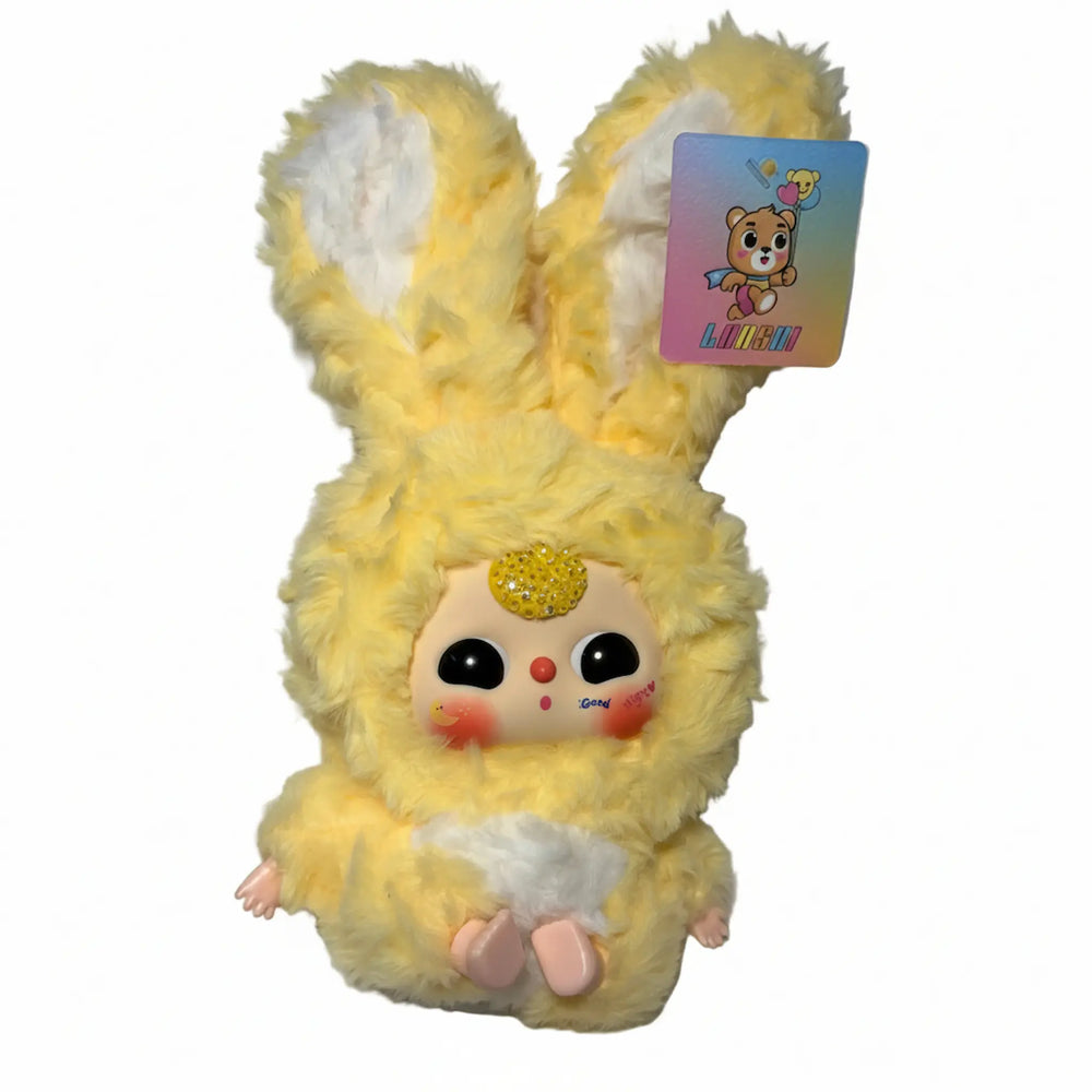 baby three yellow kawaii plush doll with hand-applied sparkling crystals
