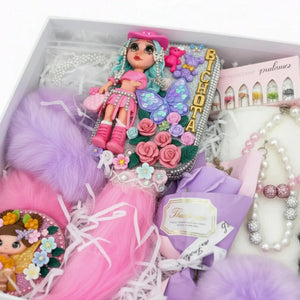 Decorated Hair Brush Gift Set with Handmade Flexible Porcelain Doll – Coquette Girl Gift