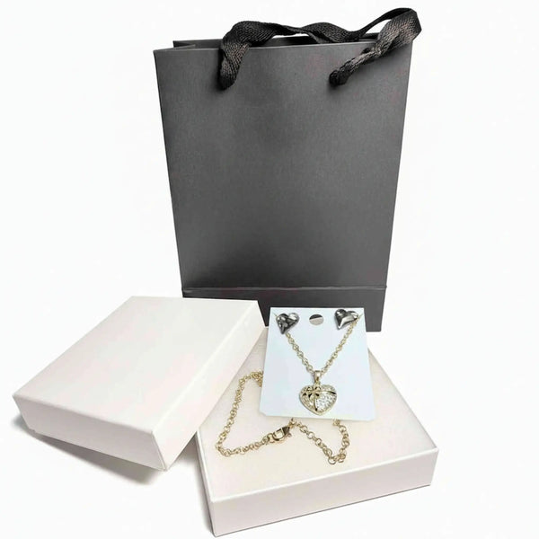black crystal heart necklace and earrings set in gift box