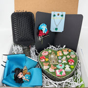 black rhinestone hairbrush with flex porcelain doll clocks teacups and mushrooms
