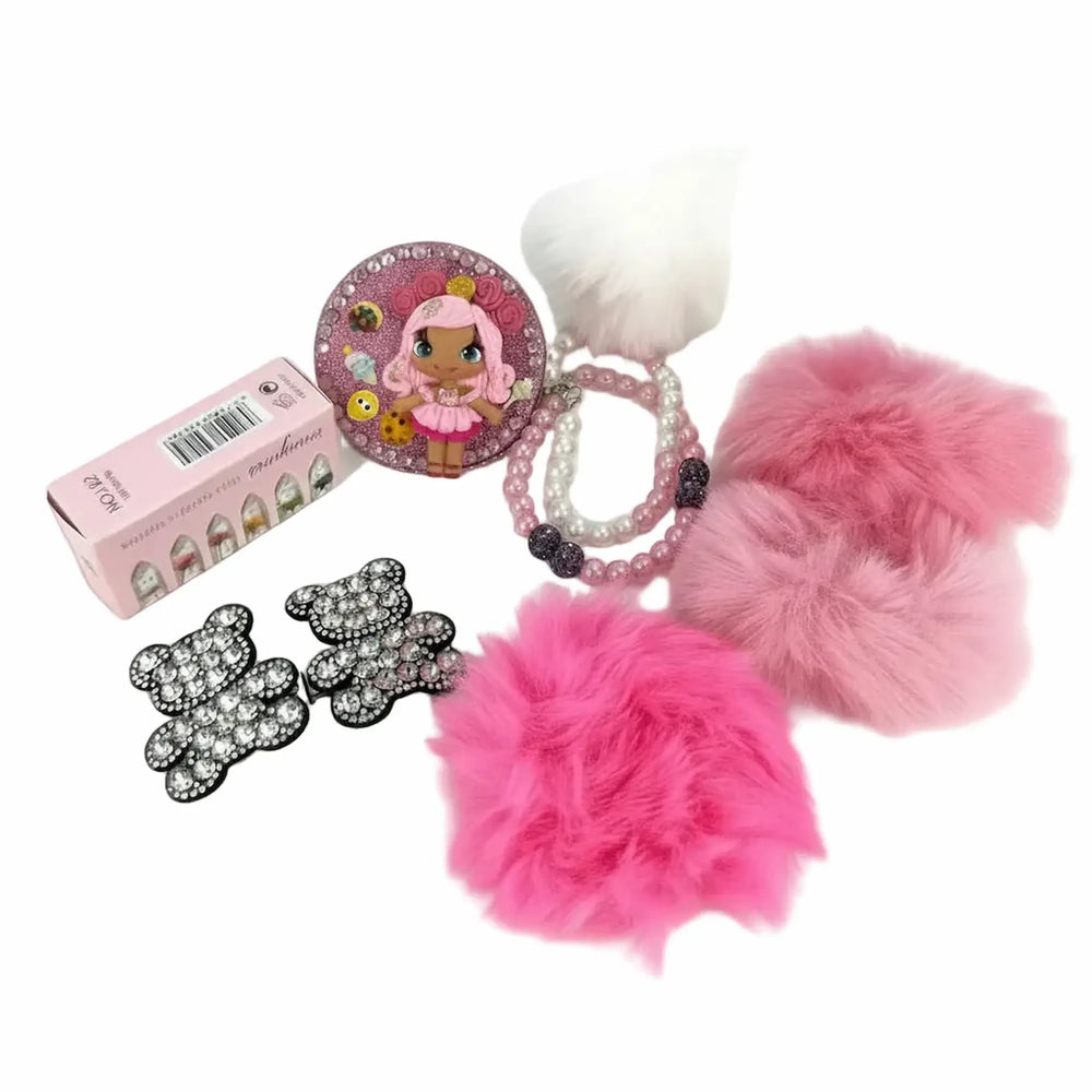 bling bear hair clips and pom pom hair ties from women's gift box