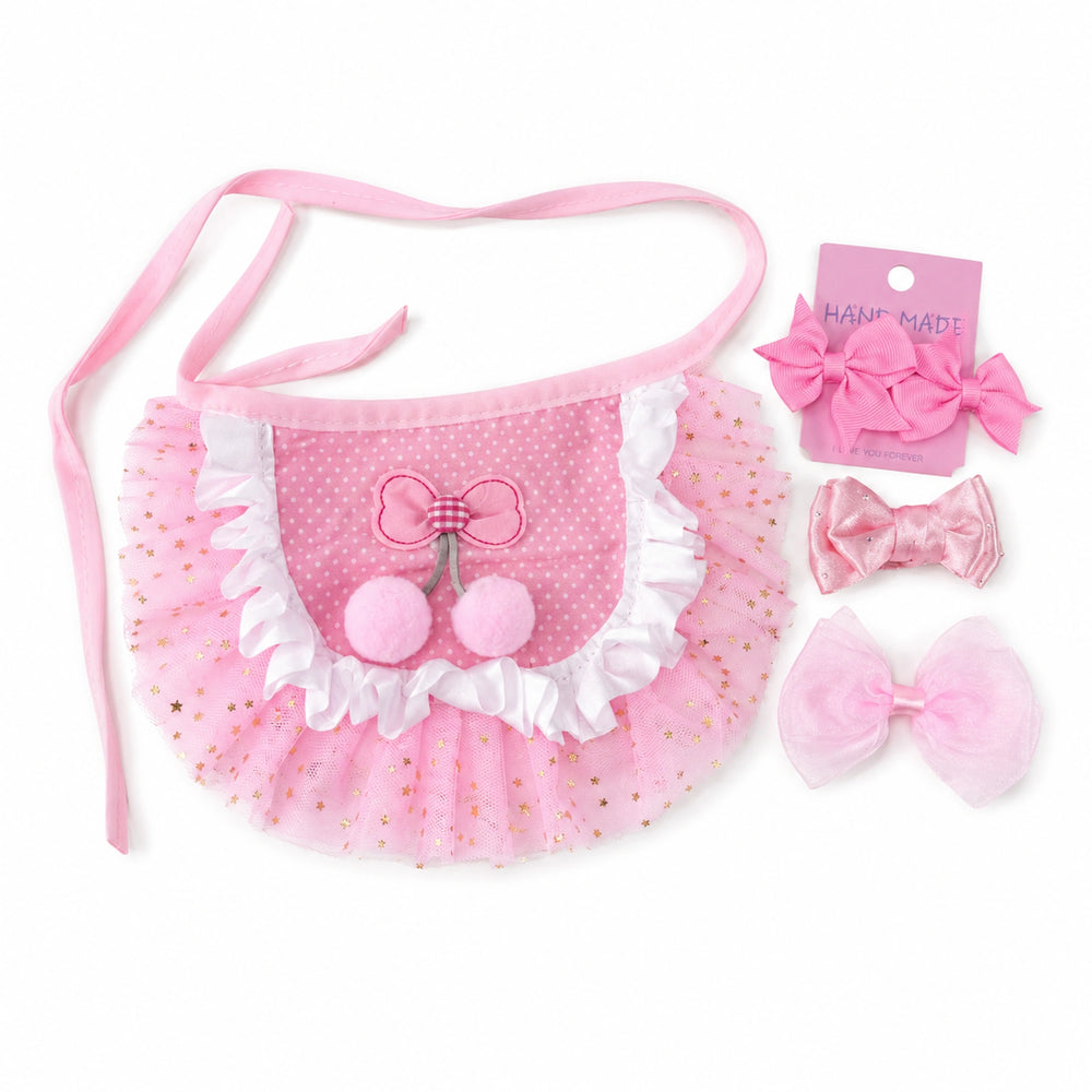 boutique princess pet tutu outfit set size m yellow pink tulle with bow accessories