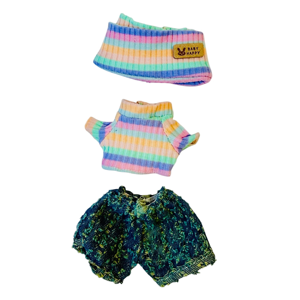 colorful pastel striped top, shorts and headband outfit set for 17cm kawaii plush doll