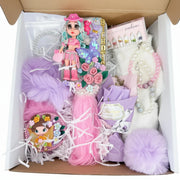 coquette gift set with flexible porcelain doll hair brush, compact mirror and jewelry
