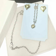 crystal heart pendant necklace and matching crystal heart earring set in white gift box