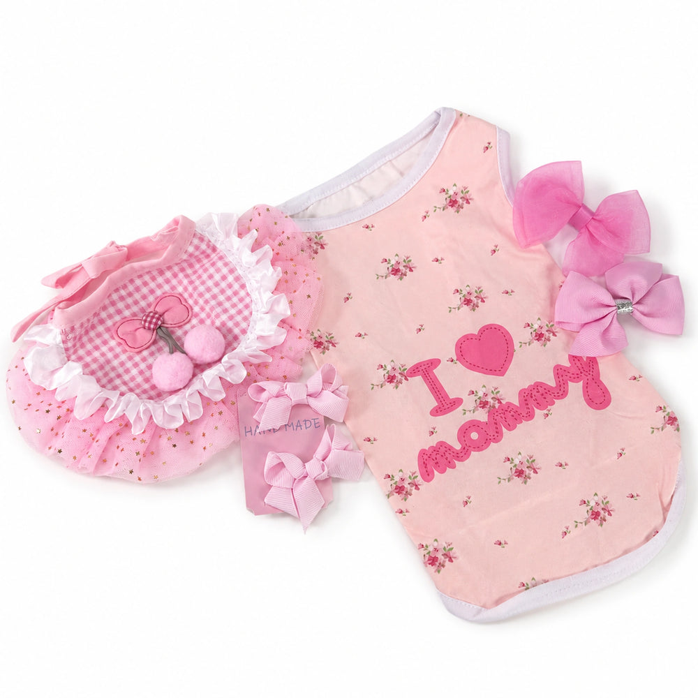 cute pet clothing gift set with mommy shirt tutu and bows
