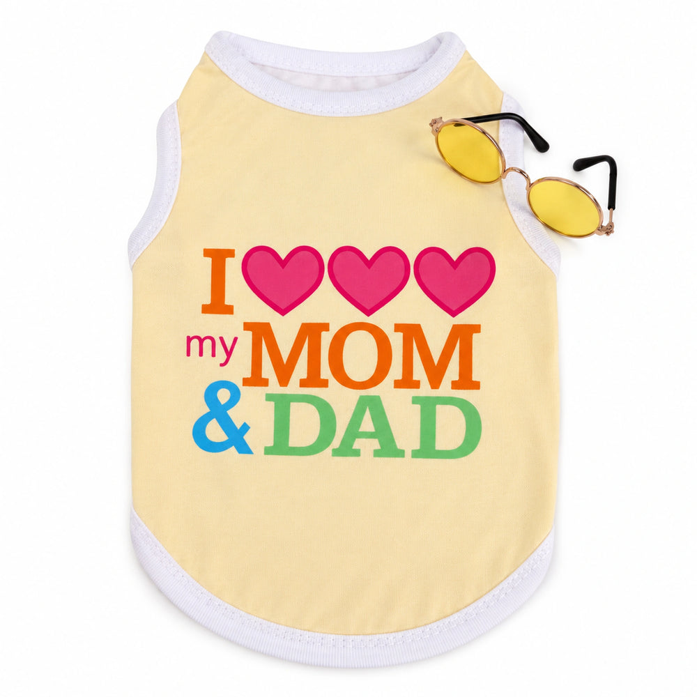 cute small dog outfit set with mom and dad shirt design