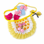 cute small dog outfit set with yellow duck tutu and pink bows