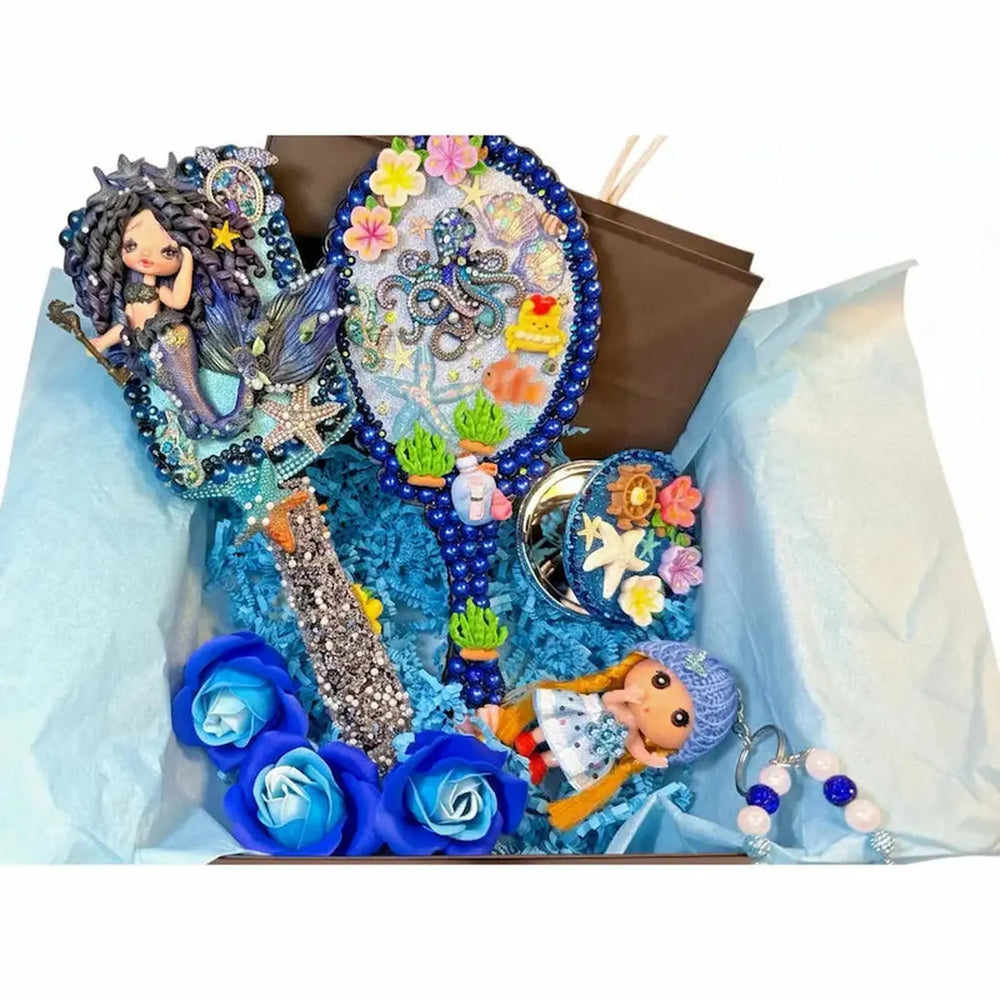 decoden decorated vanity set with mermaid themed items including keychain and accessories