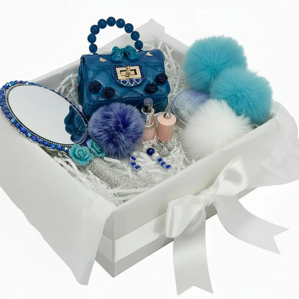 decoden mirror with crystals, pearls royal blue charms, gift box