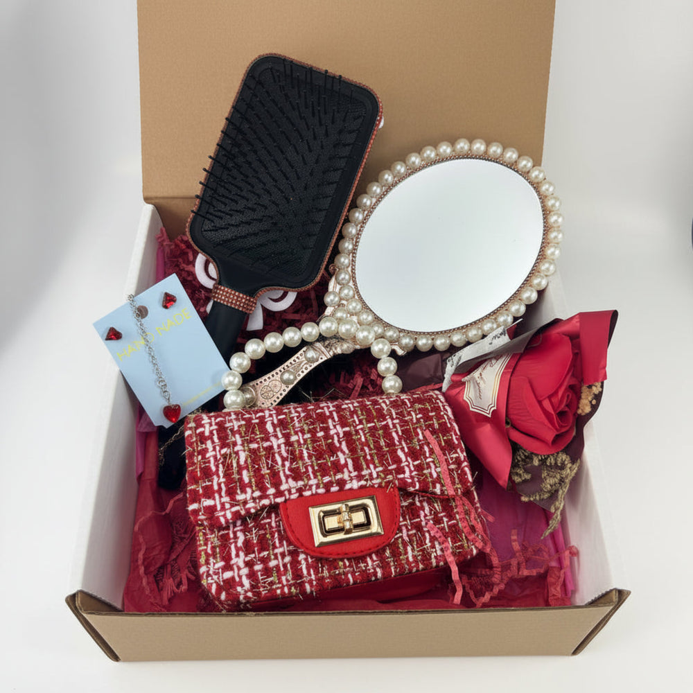 decoden porcelain doll mirror and matching hairbrush gift set with crystal earrings and red heart necklace