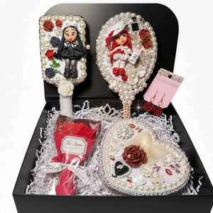 Decoden Decorated Mirror & Hair Brush Set - Kawaii Vanity Jewelry Box Gift