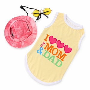 Dog & Cat Mom Dad Shirt Outfit Set | Hat & Sunglasses