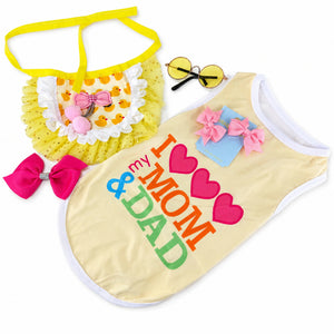 Dog Outfit Gift Set | Mom & Dad Shirt, Tutu, Sunglasses & Bows