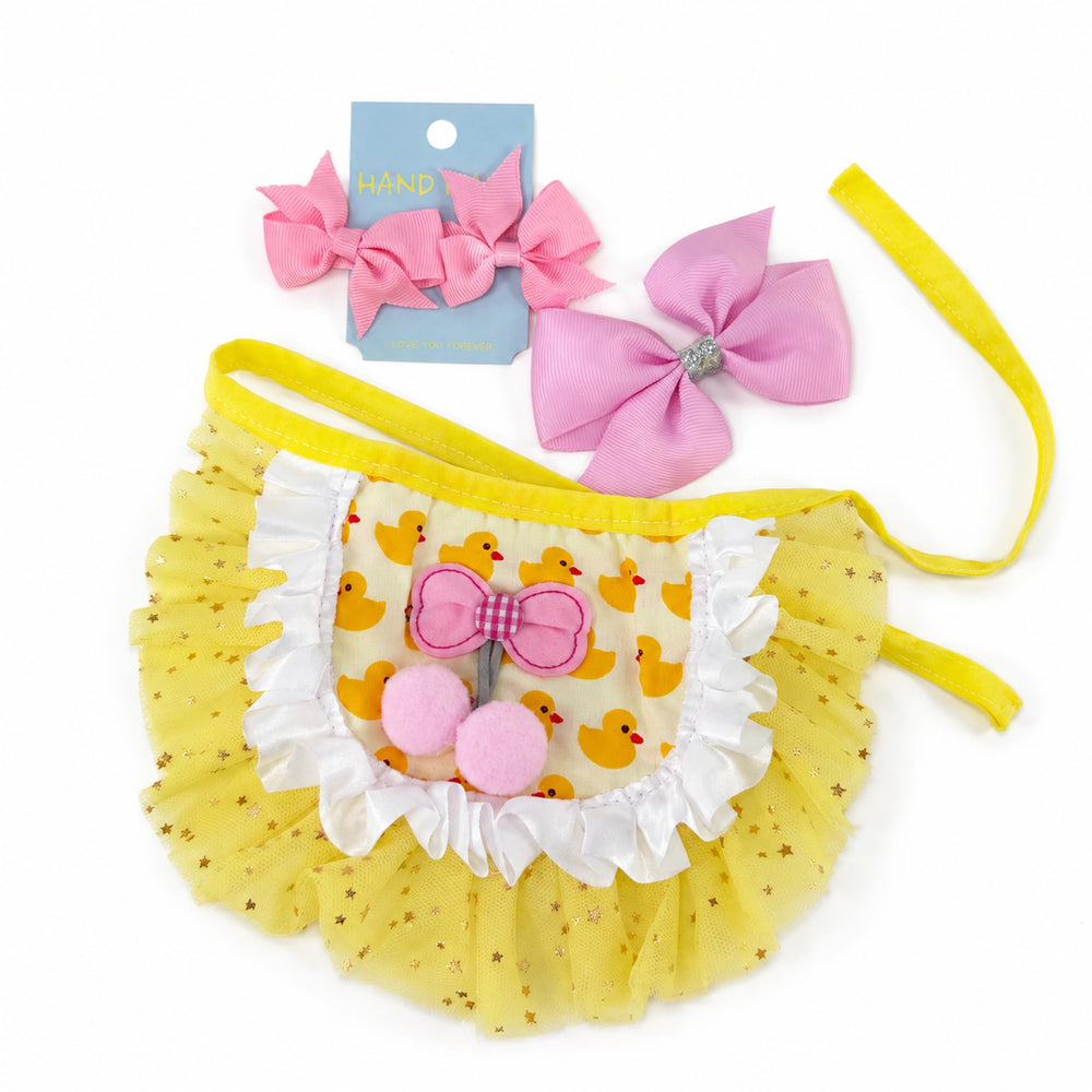 dog yellow tutu outfit with pink bows for small dogs and cats