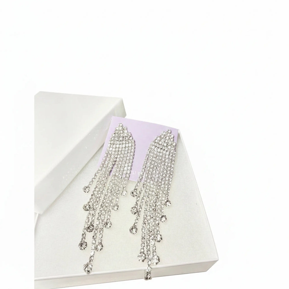 elegant silver-tone rhinestone chandelier earrings