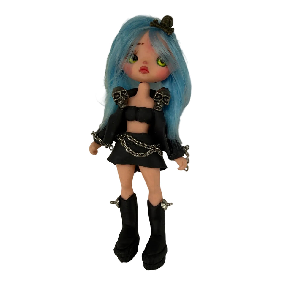 flatback flexible porcelain dark kawaii doll figure showing clean flat design for decoden and diy crafts