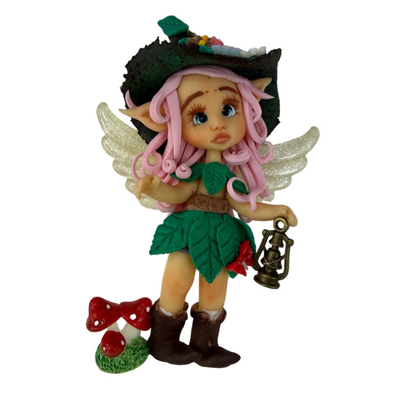 flatback flexible porcelain fairy figure with wings and mushroom showing clean design for diy hair bows