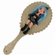 flex porcelain gothic doll charm with vibrant blue hair in a dark dress for kawaii crafts
