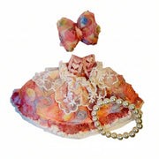 floral lace dress with pearl necklace and bow accessory for 17cm kawaii doll