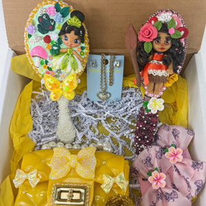 Decoden Decorated Mini Mirror & Brush Gift Set – Mini Purse, Crystal Jewelry & Hair Bows