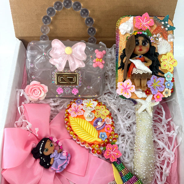 girls birthday gift basket with purse small mirror brush and bow