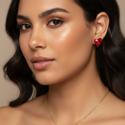 gold tone chain, red pendant rose, crystal earring set