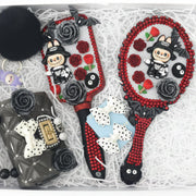 gothic gift box with decorated mirrors, red crystals, small purse and hair bows