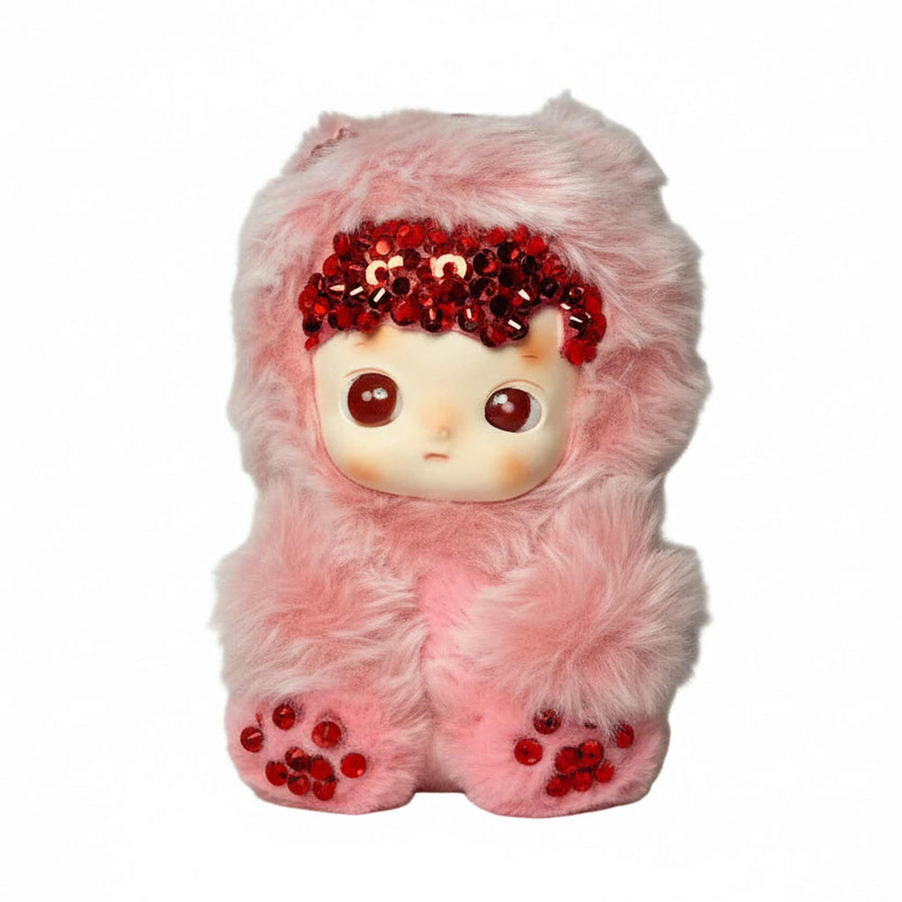 hacipupu cherry flavor plush with pink fur and red crystal bedazzled feet