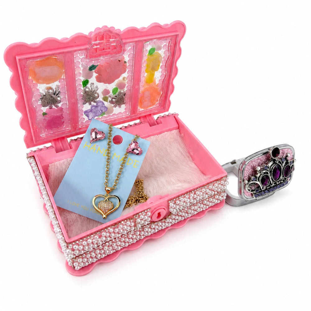 handmade crystal heart earrings and necklace set with pink jewelry box