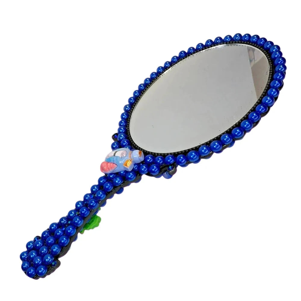 handmade decoden handheld mirror with royal blue ocean theme 