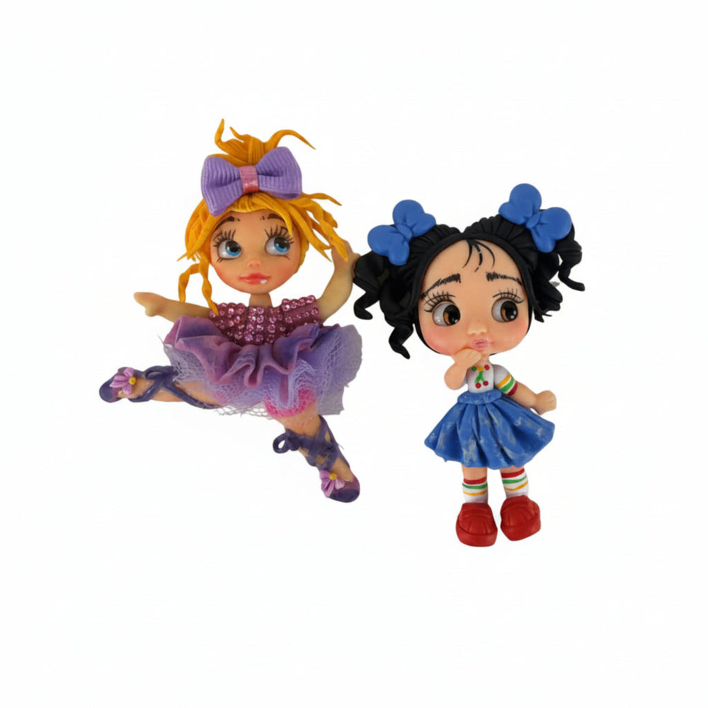 handmade flex porcelain blonde ballerina doll with purple glitter outfit and rainbow girl doll flatback craft set