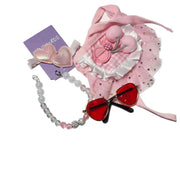 handmade pink dog outfit with tutu and heart sunglasses for small dogs