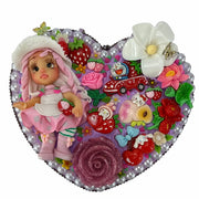 heart-shaped jewelry box handmade with white decoden whipped cream, pink roses, and cute strawberry charms