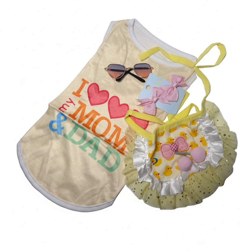 i love mom and dad dog shirt with tutu skirt and accessories
