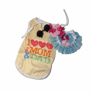 I Love Mom and Dad Dog Outfit | Shirt, Tutu, Sunglasses & Bow Clips