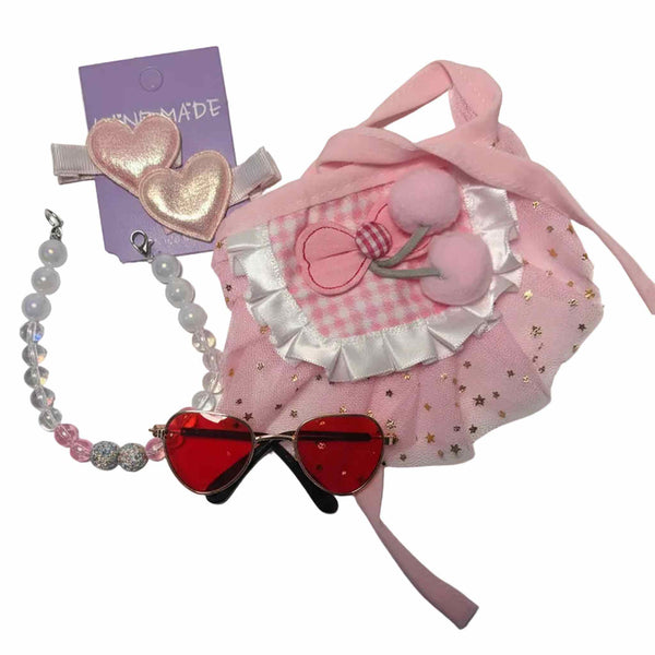 ink princess dog set with tutu, collar, sunglasses and bow
